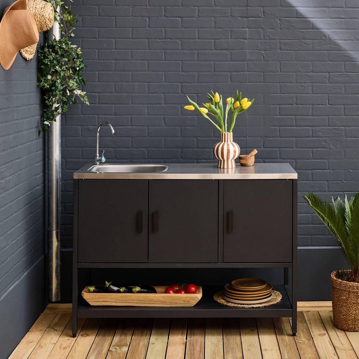 SWEEEK Cuisine extérieure en acier avec évier L120cm