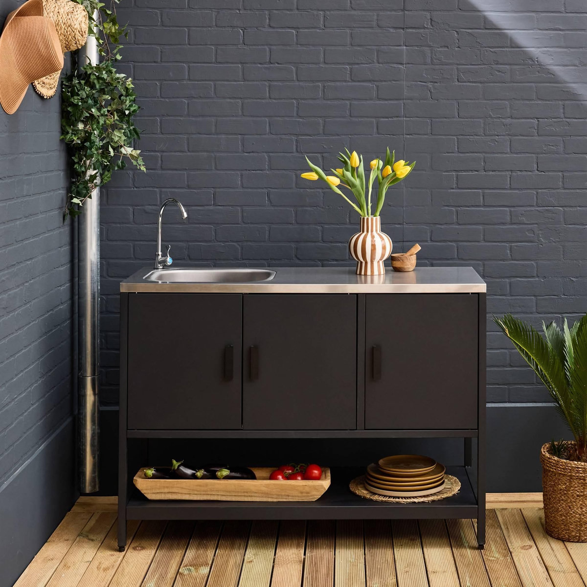 SWEEEK Cuisine extérieure en acier avec évier L120cm