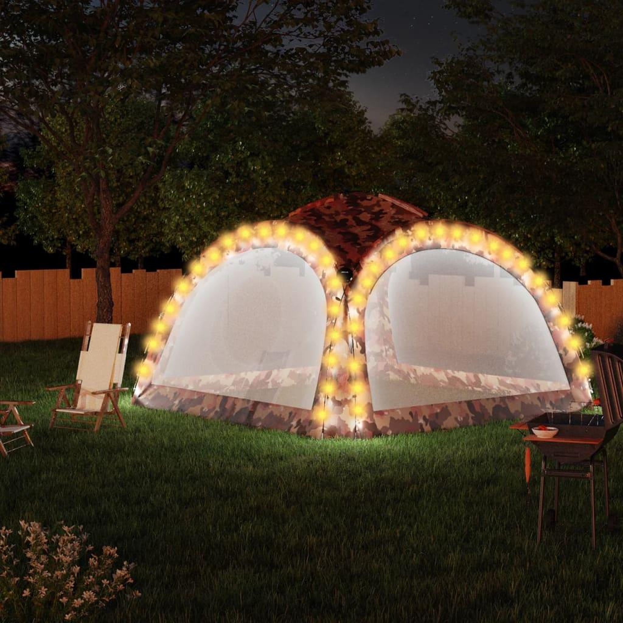 Voir la diapositive 1 : VIDAXL Tente de reception avec LED et 4 parois 3,6x3,6x2,3m Camouflage