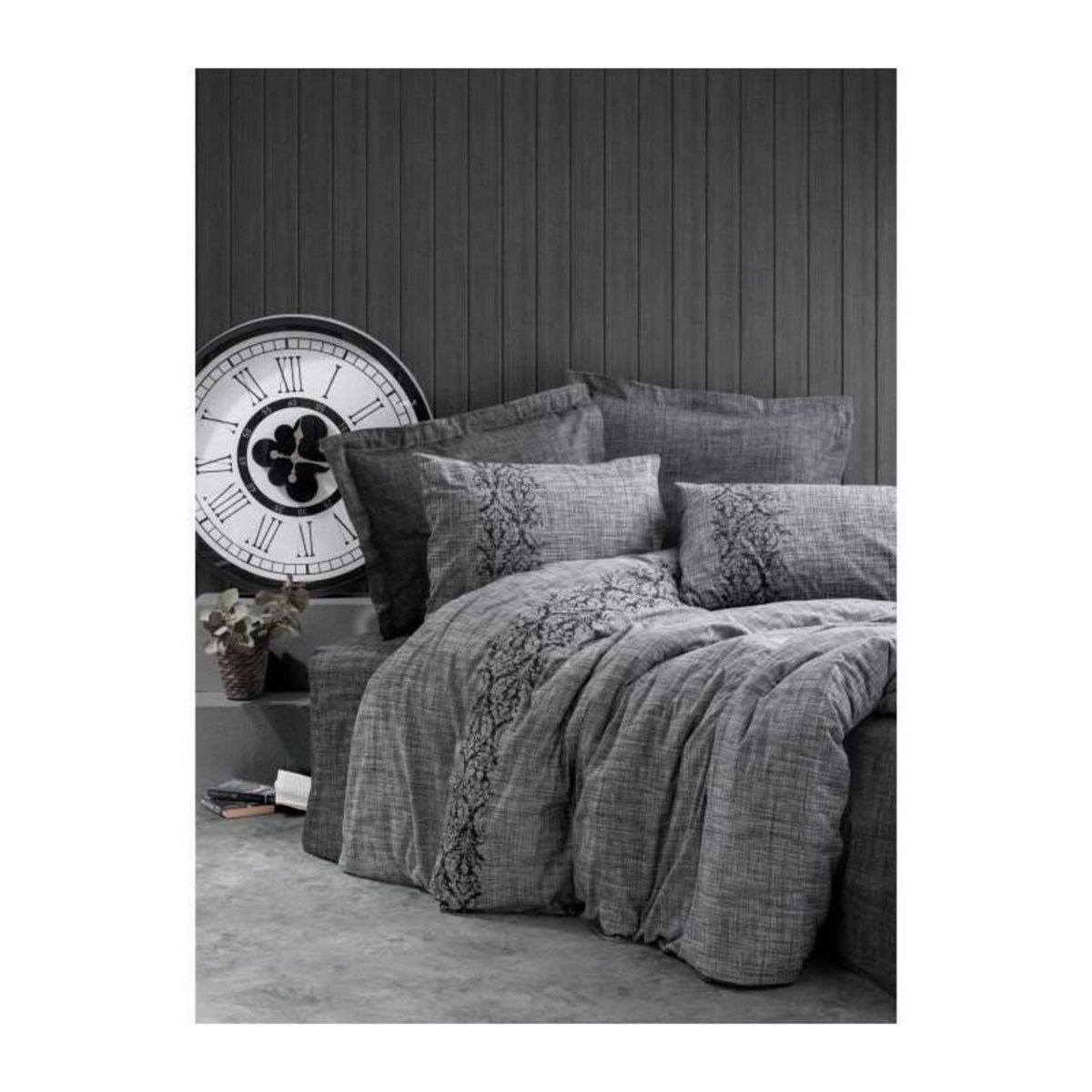 GENERIQUE Parure de lit - 129CTN64273 - 1 housse de couette 220 x 240 cm + 2 taies d'oreiller 60 x 60 cm - 100% coton ranforcé - Gris