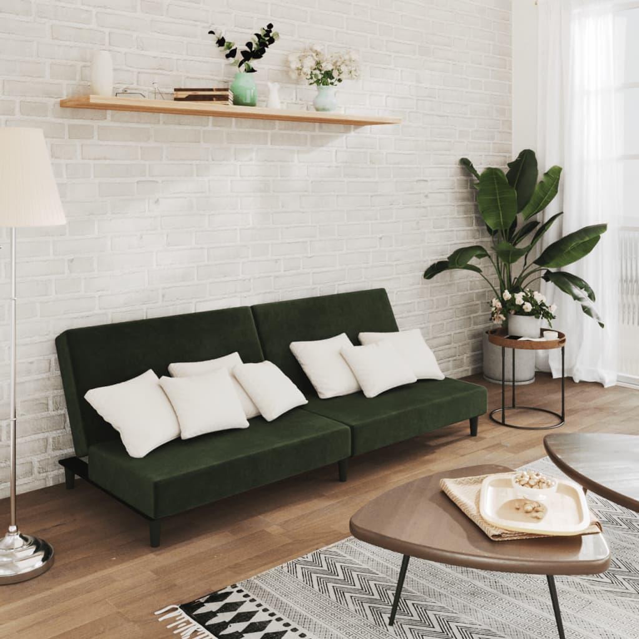 VIDAXL Canape-lit a 2 places vert fonce velours