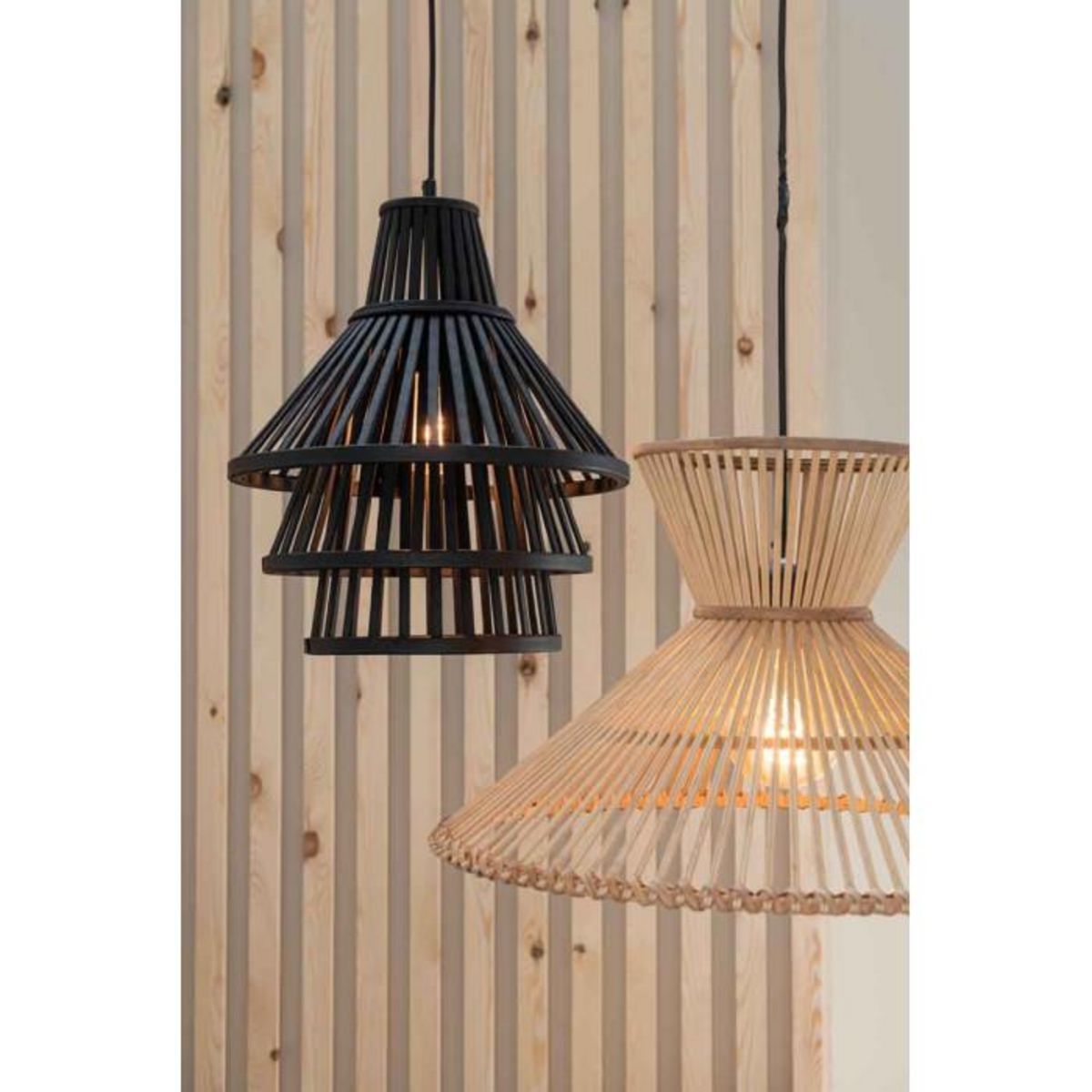 Paris Prix Lampe Suspension en Bambou  Midano  42cm Noir