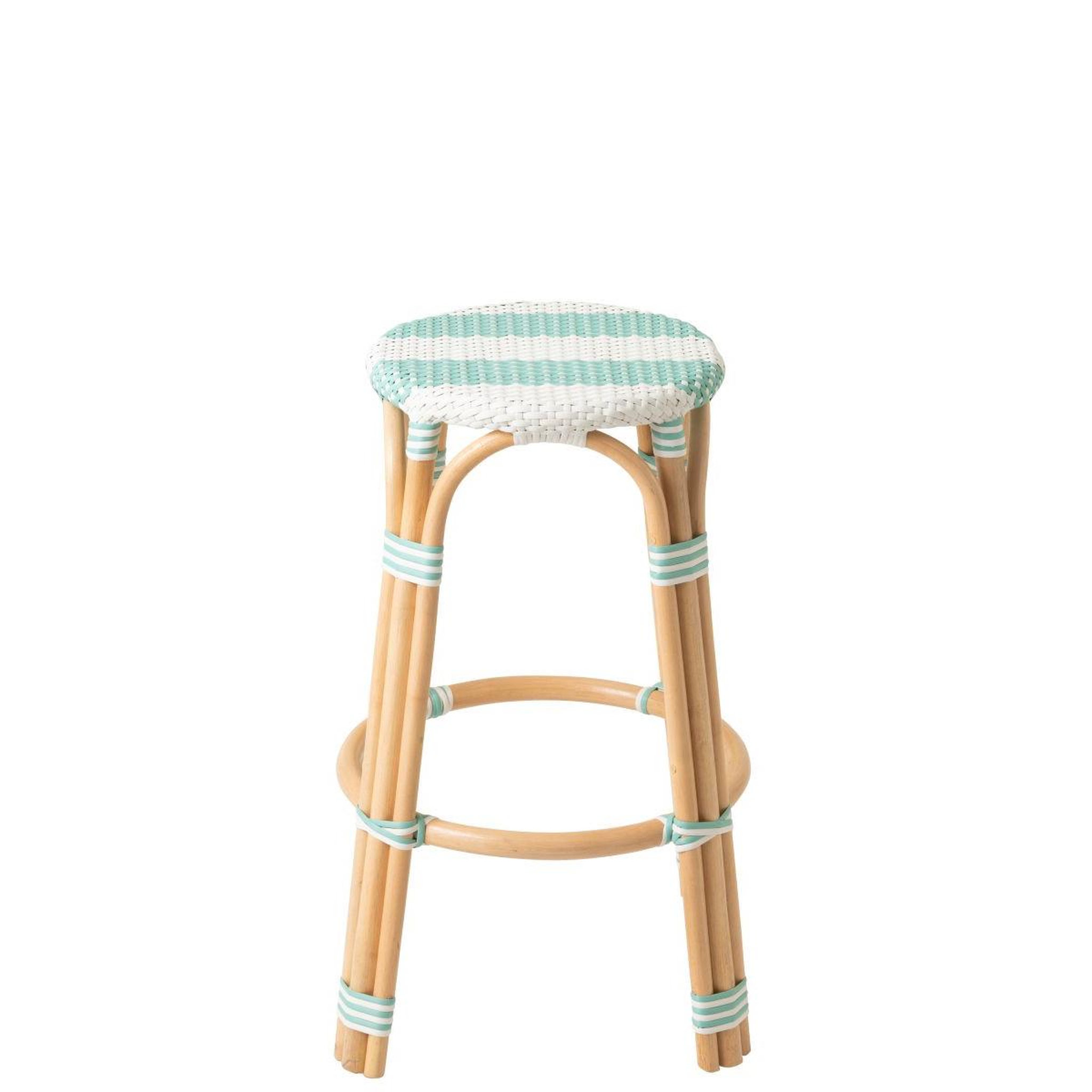 Voir la diapositive 2 : J-LINE Tabouret de bar en rotin  reyes  66cm bleu & blanc