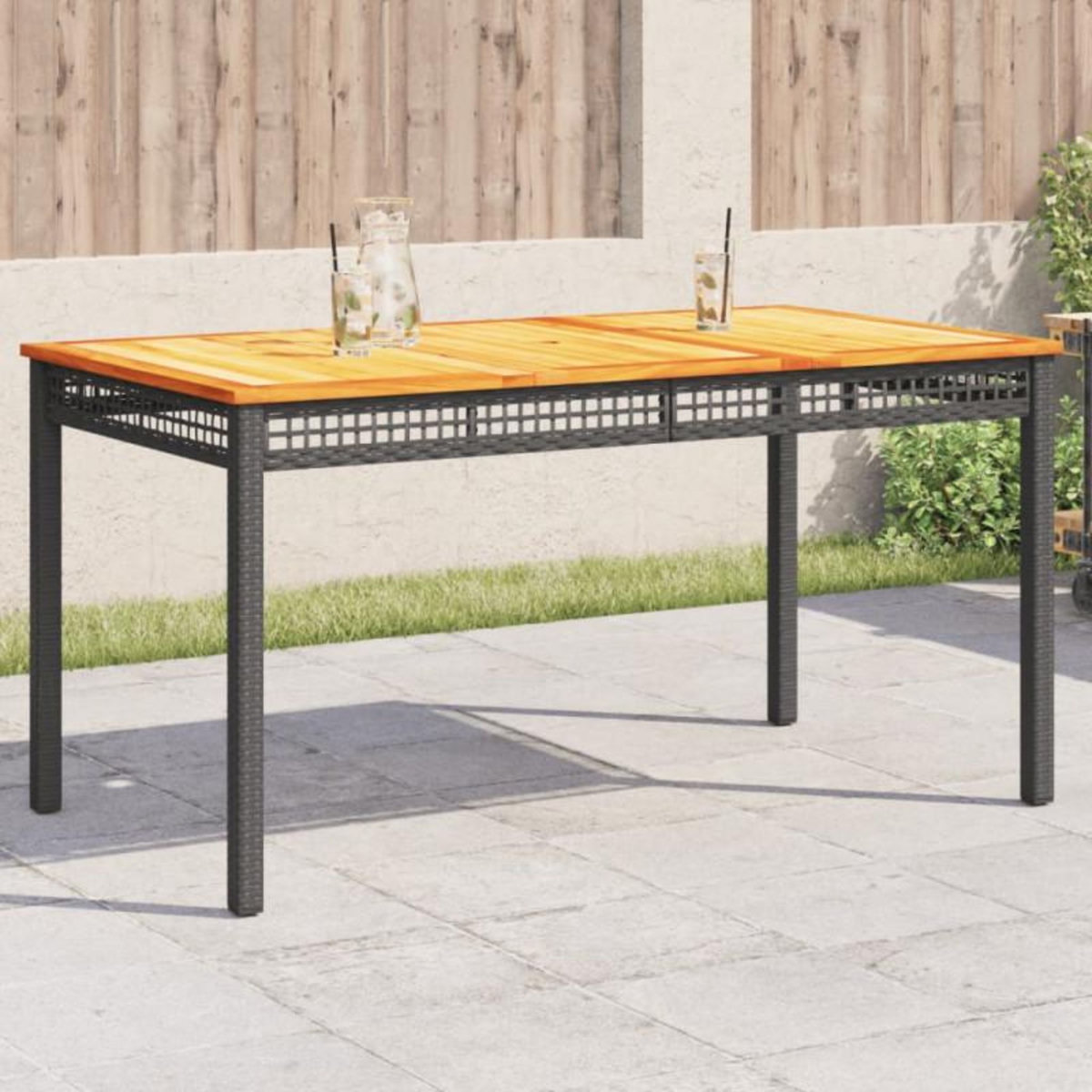 VIDAXL Table de jardin noir 140x80x75 cm résine tressée et bois acacia