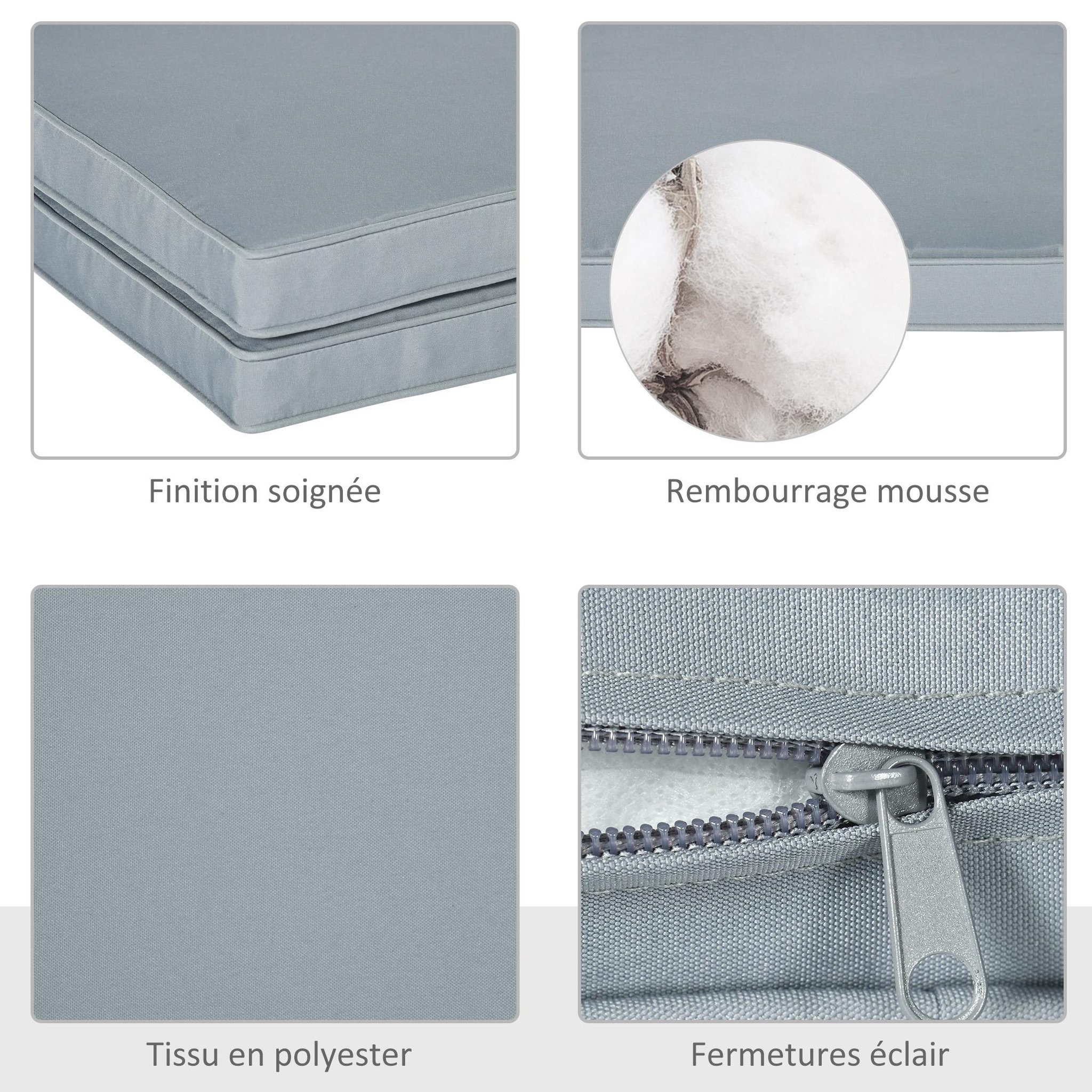 Voir la diapositive 4 : OUTSUNNY Lot de 2 coussins d'assise carrés chaises fauteuils tabourets - coussins déhoussables zippés avec cordons d'attache - dim. 45L x 45l cm ép. 5 cm - polyester gris