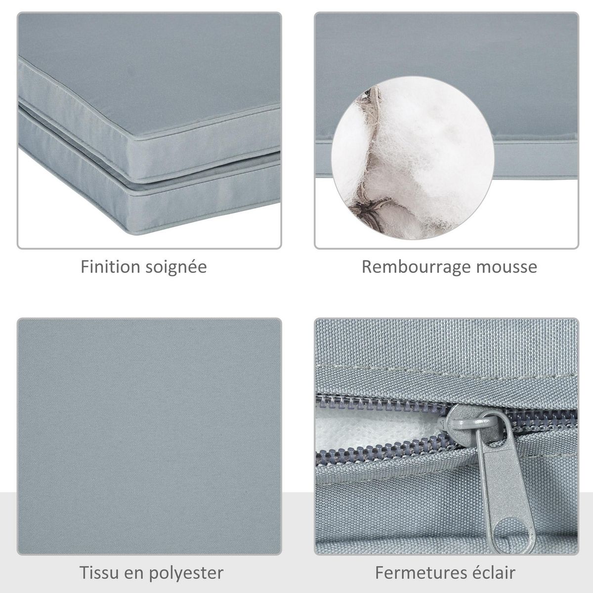 OUTSUNNY Lot de 2 coussins d'assise carrés chaises fauteuils tabourets - coussins déhoussables zippés avec cordons d'attache - dim. 45L x 45l cm ép. 5 cm - polyester gris