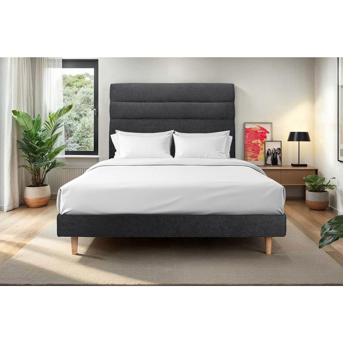 Sommeil de Plomb Lit avec tête de lit lignes tissu et sommier kit - Hauteur totale : 29cm