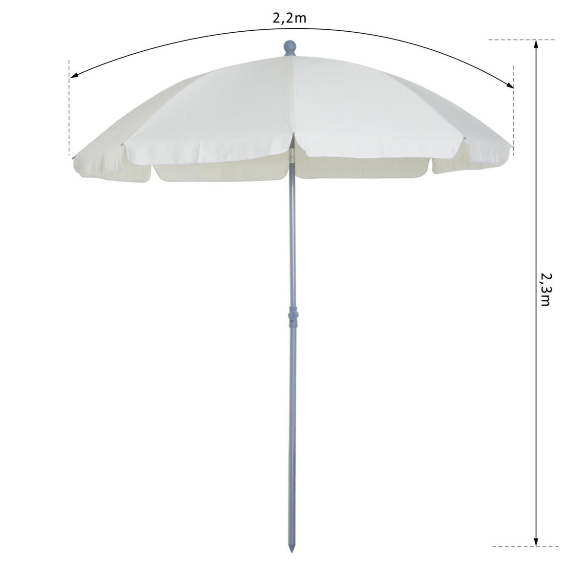 OUTSUNNY Parasol inclinable octogonal de jardin Ø 2,2 x 2,3 H m métal polyester crème