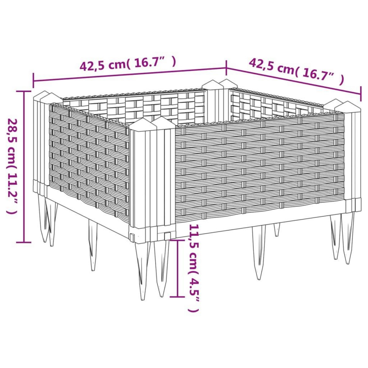 VIDAXL Jardiniere avec piquets bleu gris 42,5x42,5x28,5 cm PP