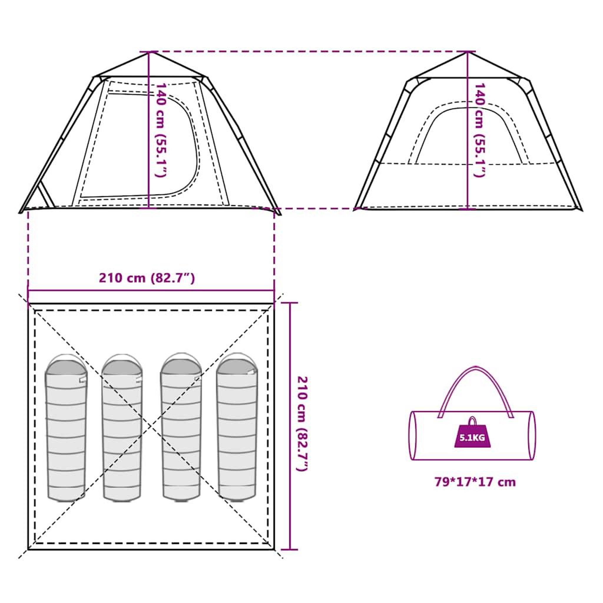 Voir la diapositive 6 : VIDAXL Tente de camping a dome 4 personnes liberation rapide
