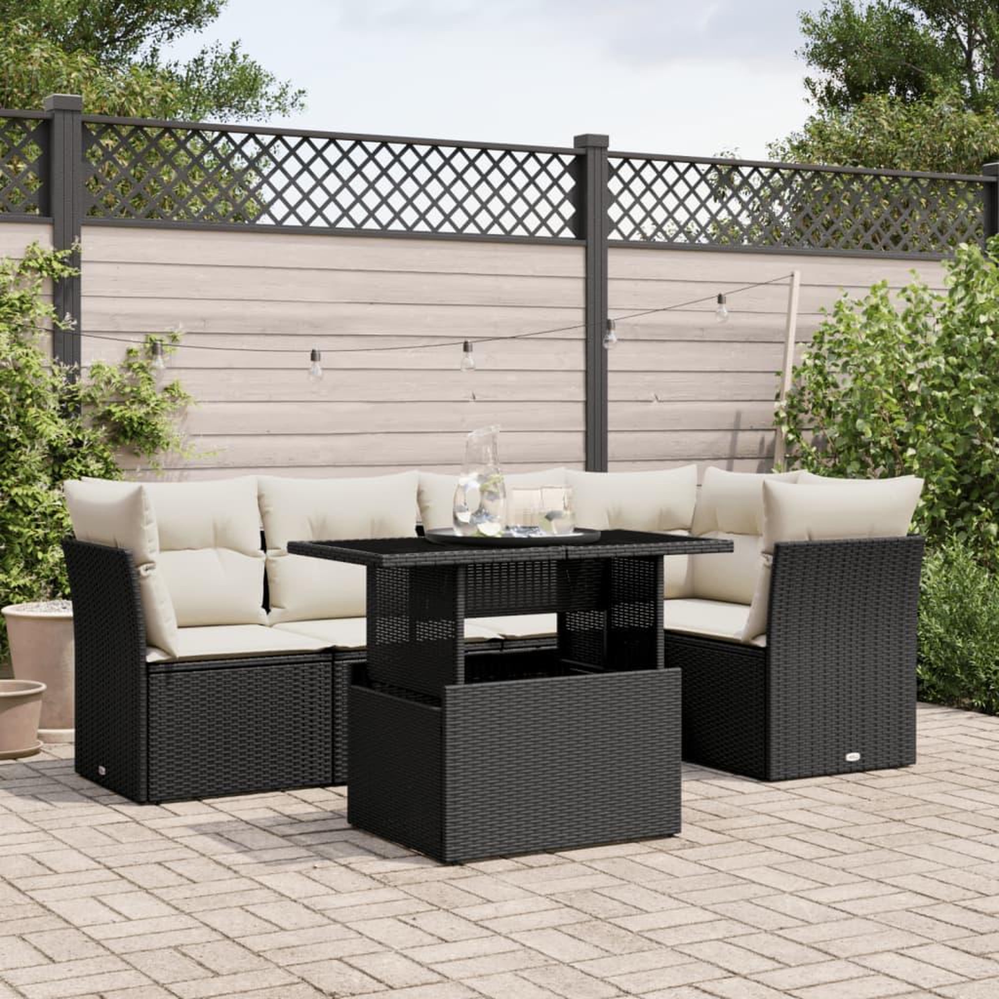 VIDAXL Salon de jardin 6 pcs avec coussins noir resine tressee