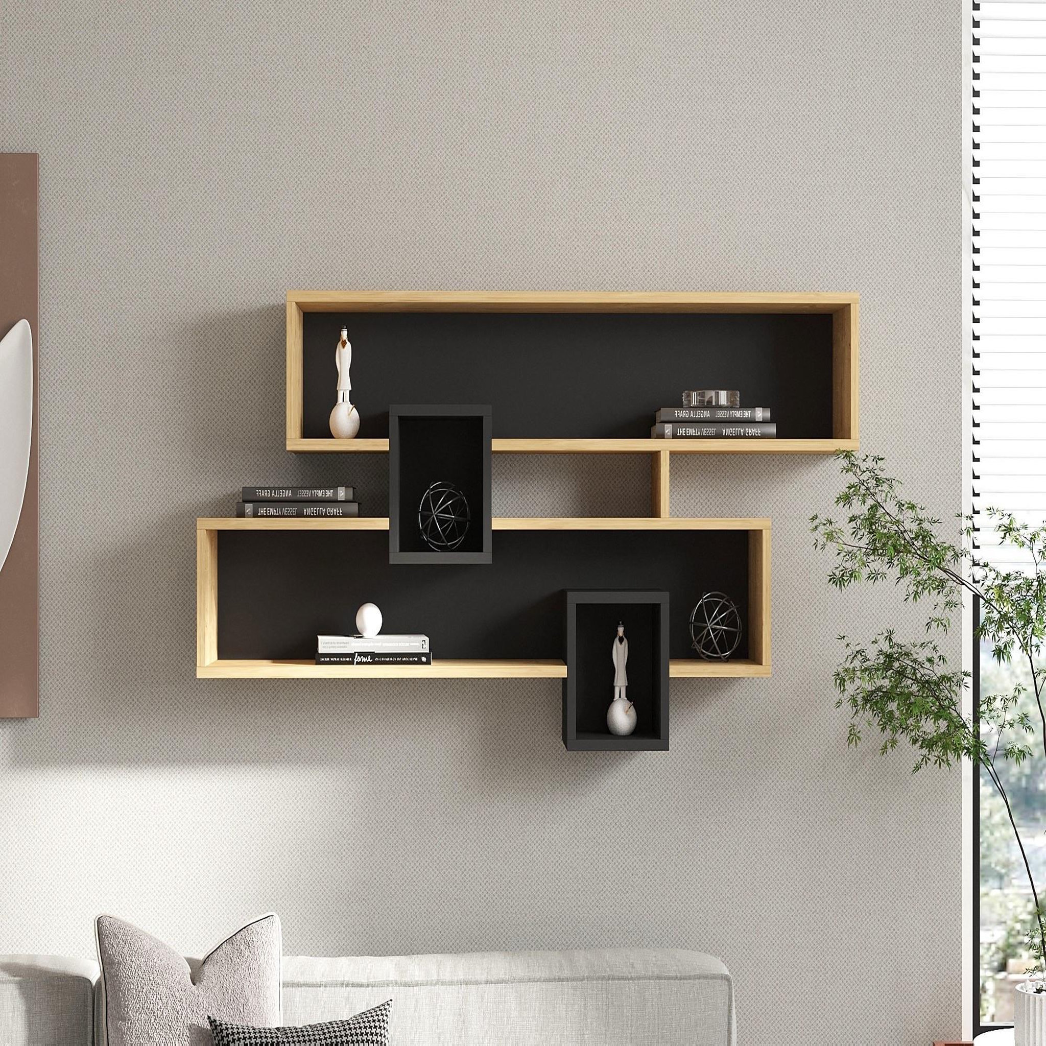 Voir la diapositive 3 : Habitat et Jardin Étagère murale en bois  karen  - 120 x 22 x 72 cm - saphiranthracite