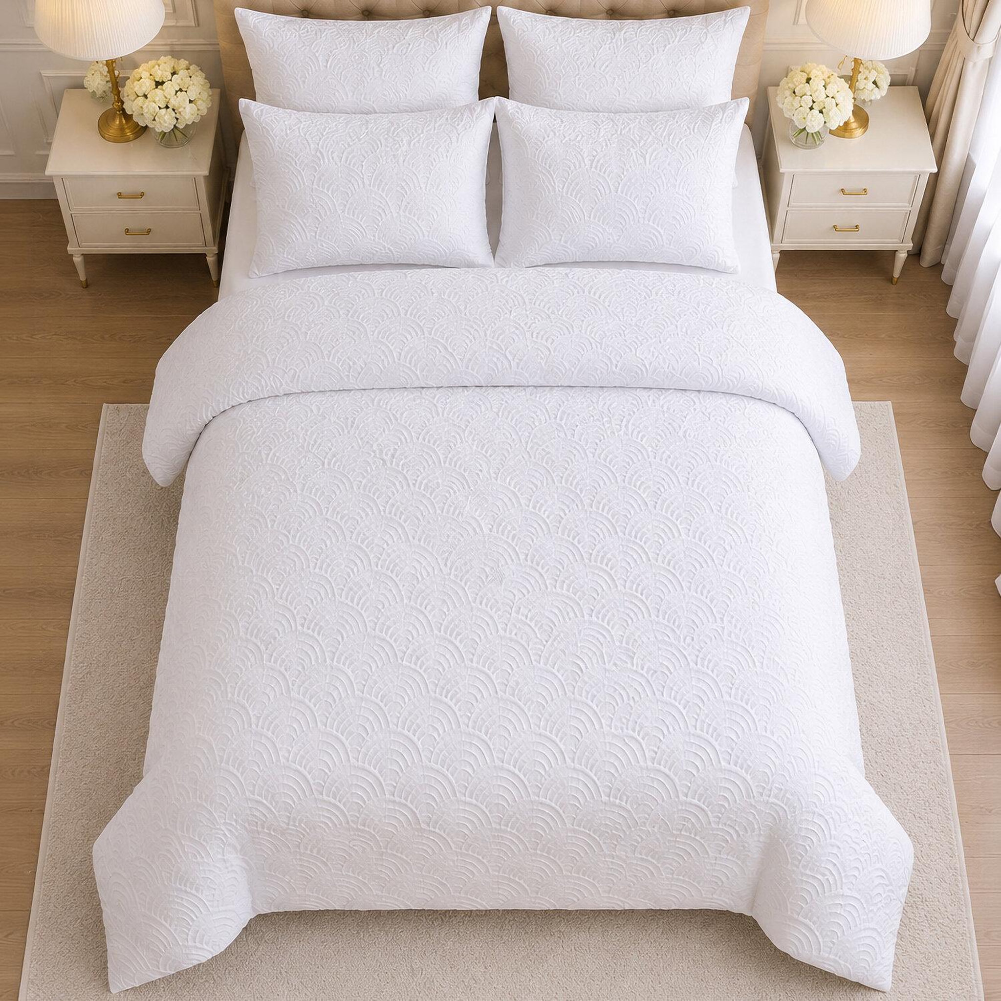 Voir la diapositive 3 : Les Ateliers du Linge Parure tila – microfibre jacquard art déco n°6 blanche