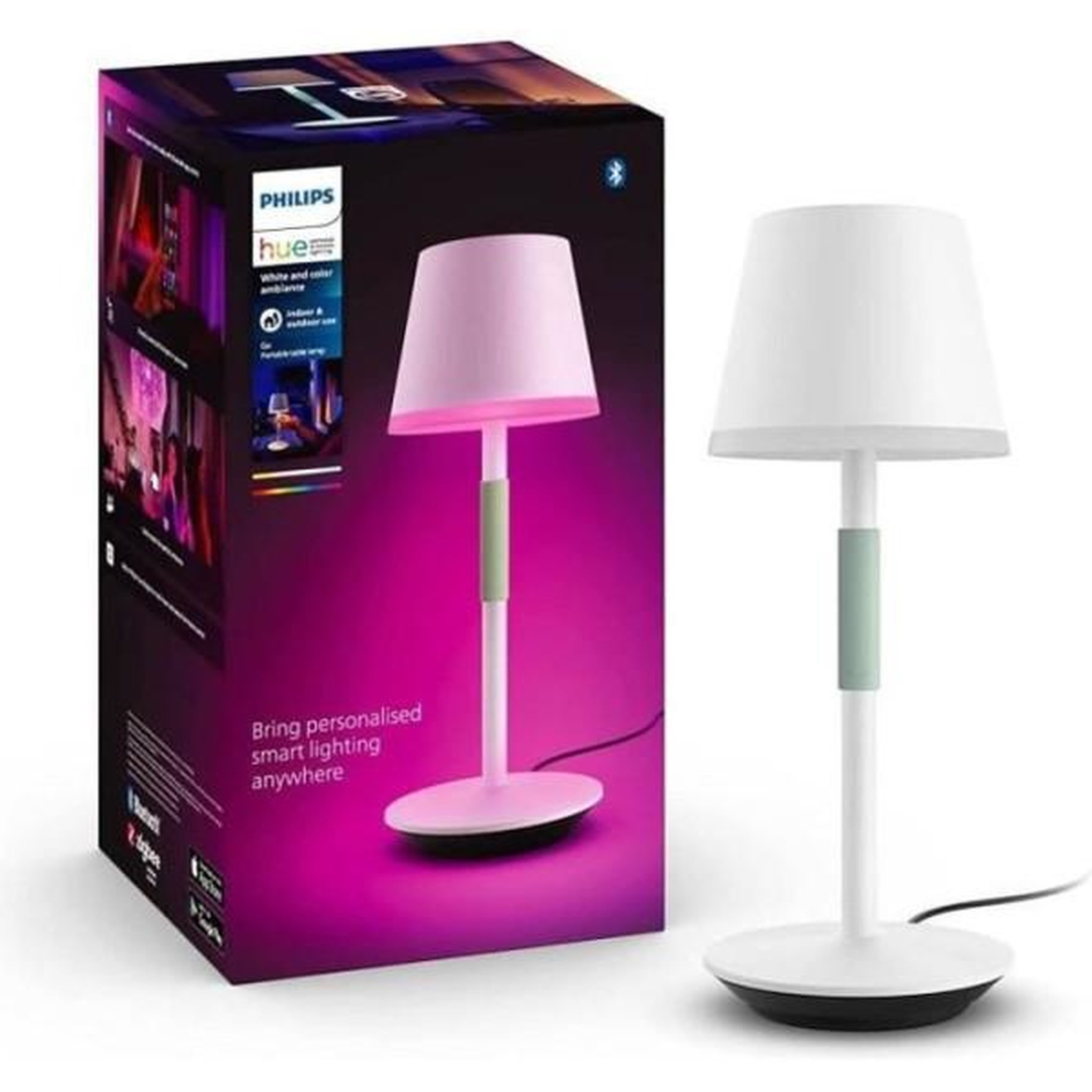 PHILIPS HUE Philips White and Color Ambiance, lampe a poser portable Hue Belle, compatible Bluetooth, blanche