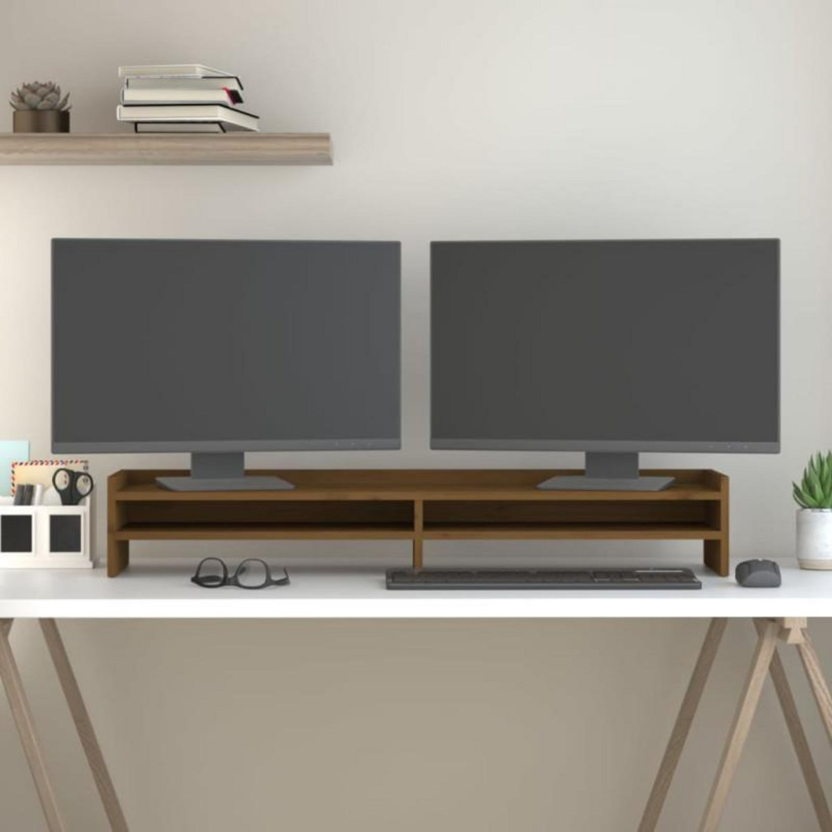 VIDAXL Support de moniteur Marron miel 100x24x16 cm Bois de pin solide