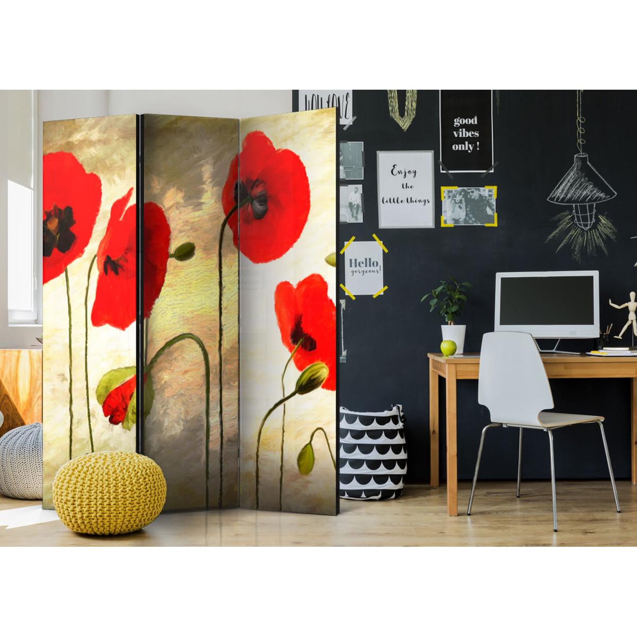Voir la diapositive 2 : Paris Prix Paravent 3 volets  golden field of poppies  135x172cm