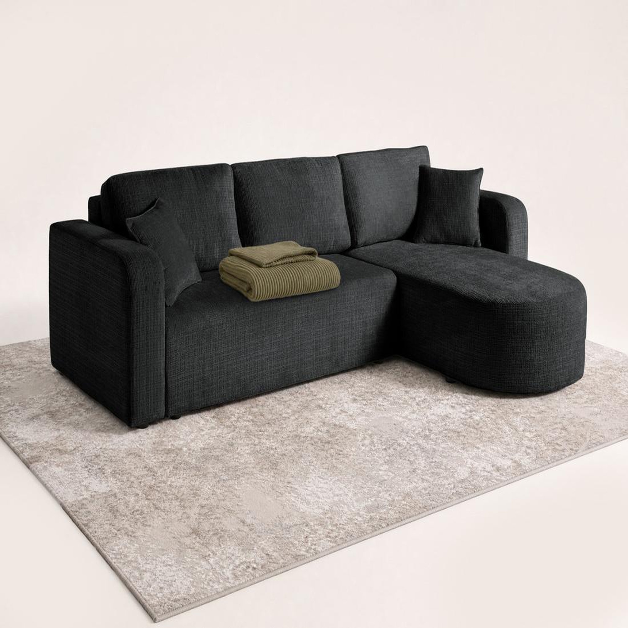 Voir la diapositive 4 : BEST MOBILIER Miro - canapé d'angle réversible - 4 places - convertible avec coffre - en velours texturé