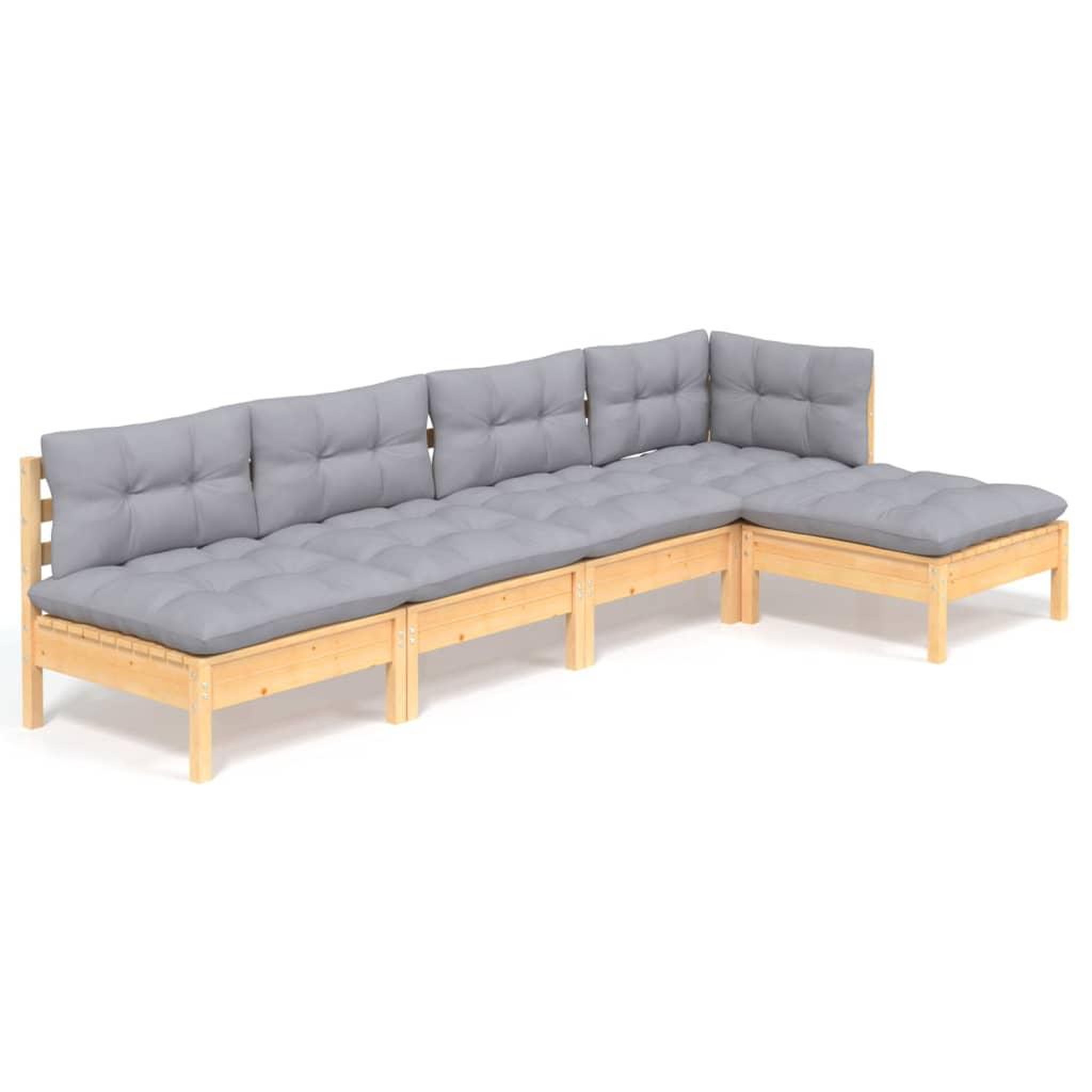 Voir la diapositive 2 : VIDAXL Salon de jardin 5 pcs avec coussins gris bois de pin
