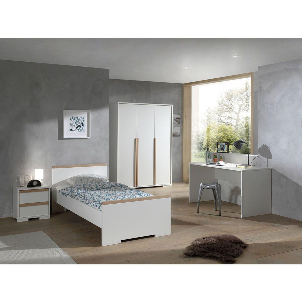 Paris Prix Pack - Lit Enfant, Chevet, Armoire, Bureau  London  Blanc