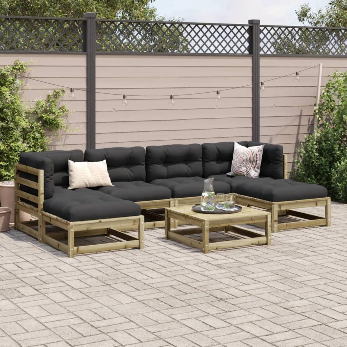 VIDAXL Salon de jardin 7 pcs avec coussins bois de pin impregne