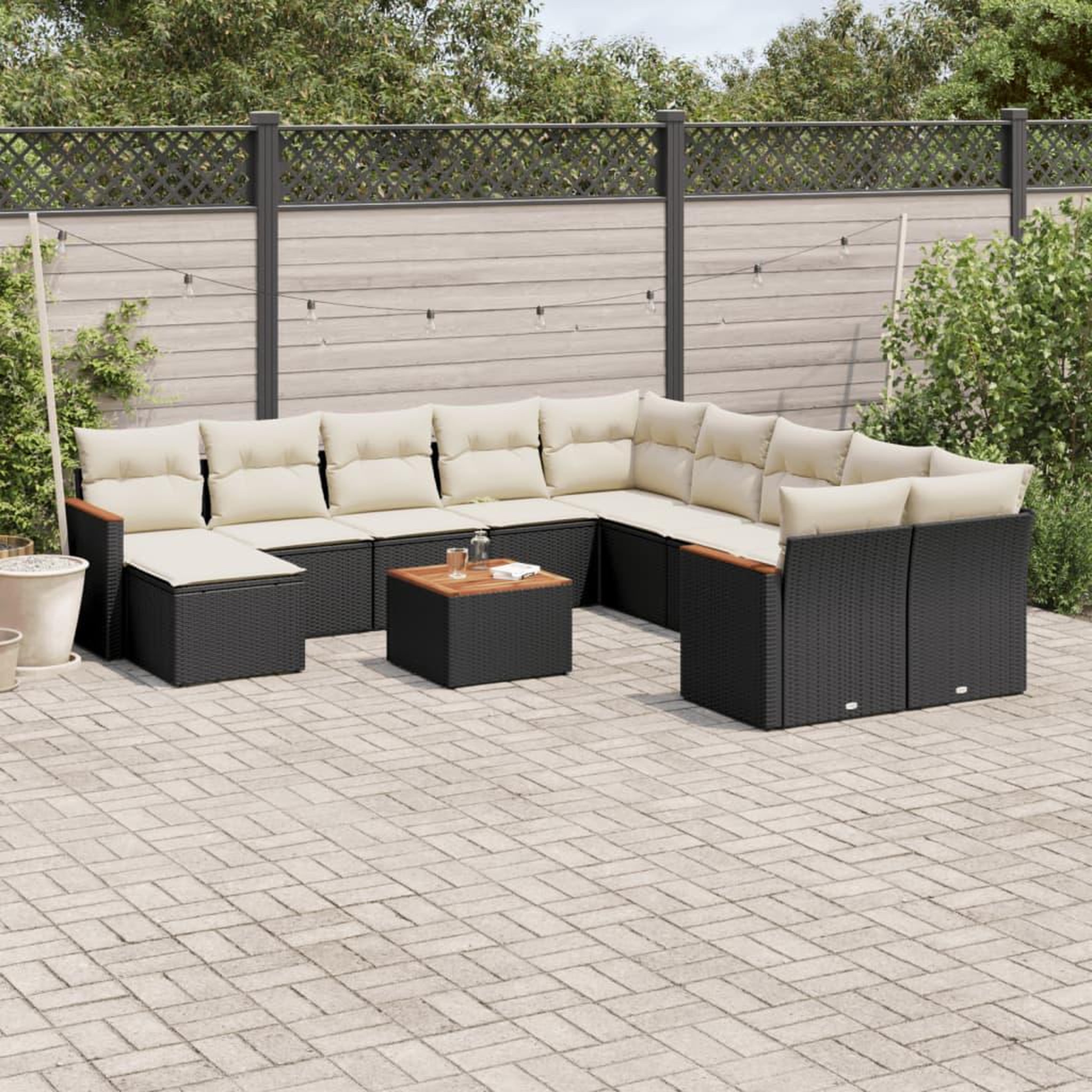 VIDAXL Salon de jardin 12 pcs avec coussins noir resine tressee