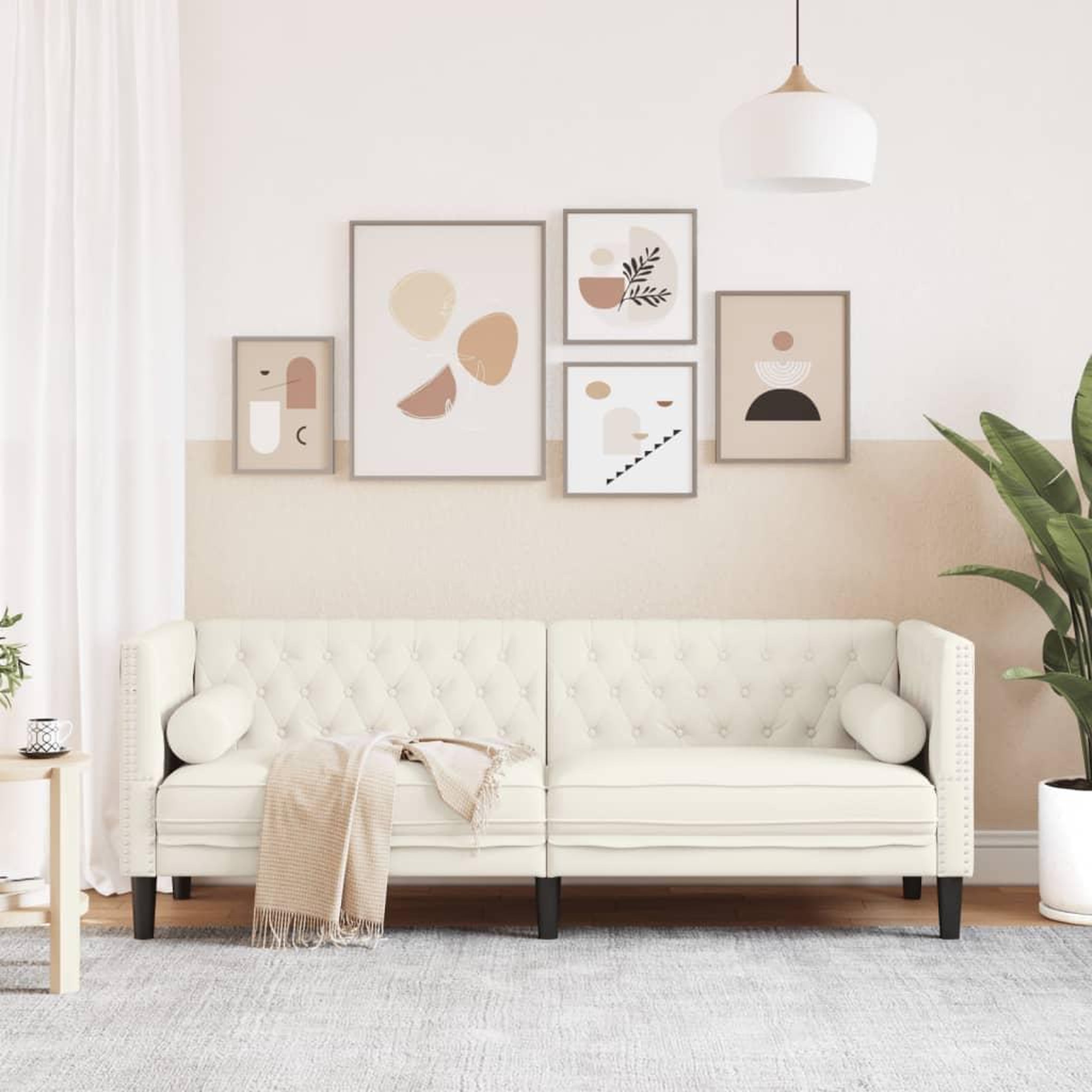 Voir la diapositive 3 : VIDAXL Canape Chesterfield avec traversins 3 places creme velours