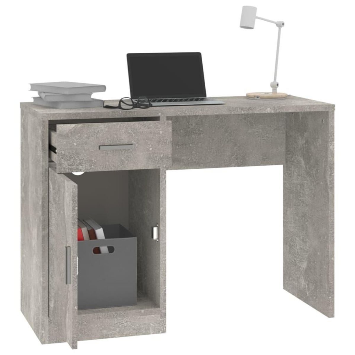 VIDAXL Bureau avec tiroir et armoire Gris beton 100x40x73 cm