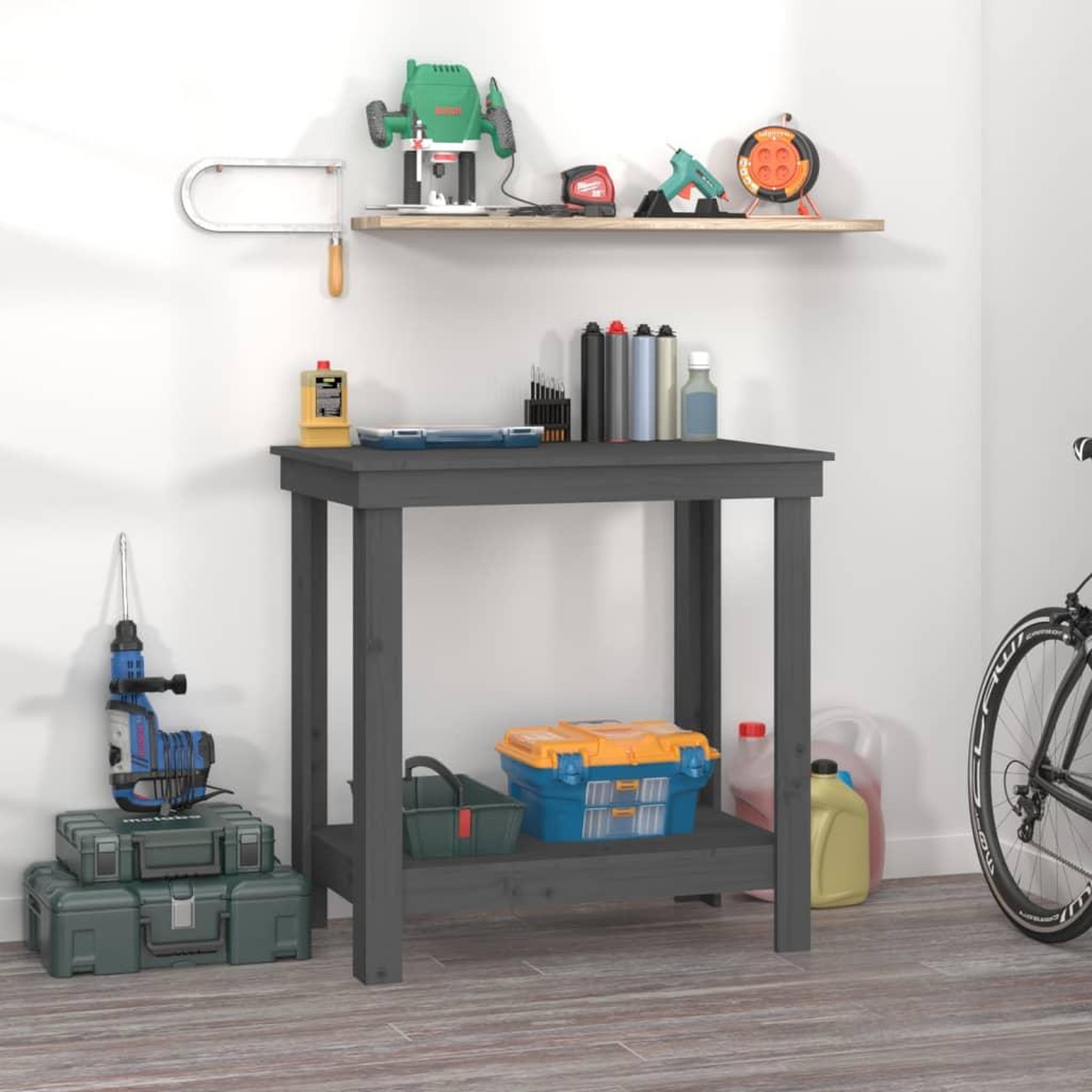 VIDAXL Banc de travail Gris 80x50x80 cm Bois de pin massif