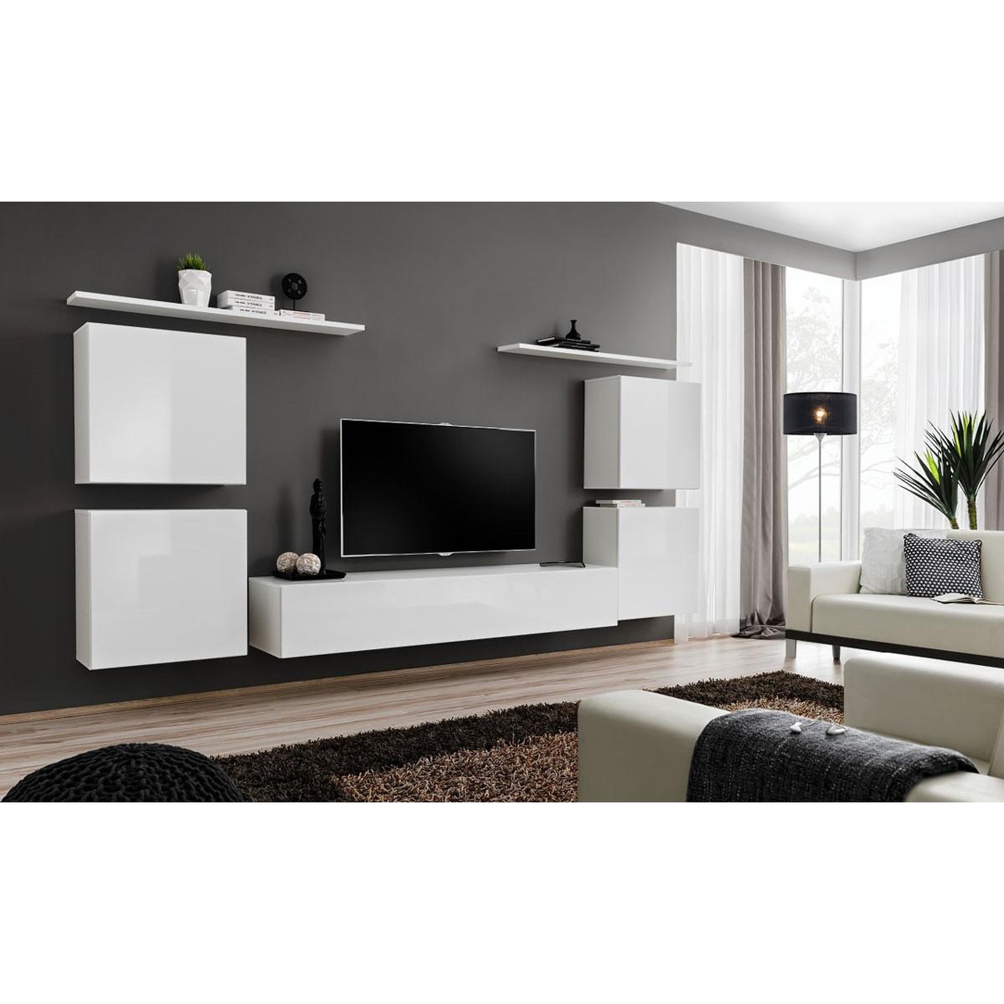 Voir la diapositive 4 : Paris Prix Meuble tv mural design  switch iv  320cm blanc