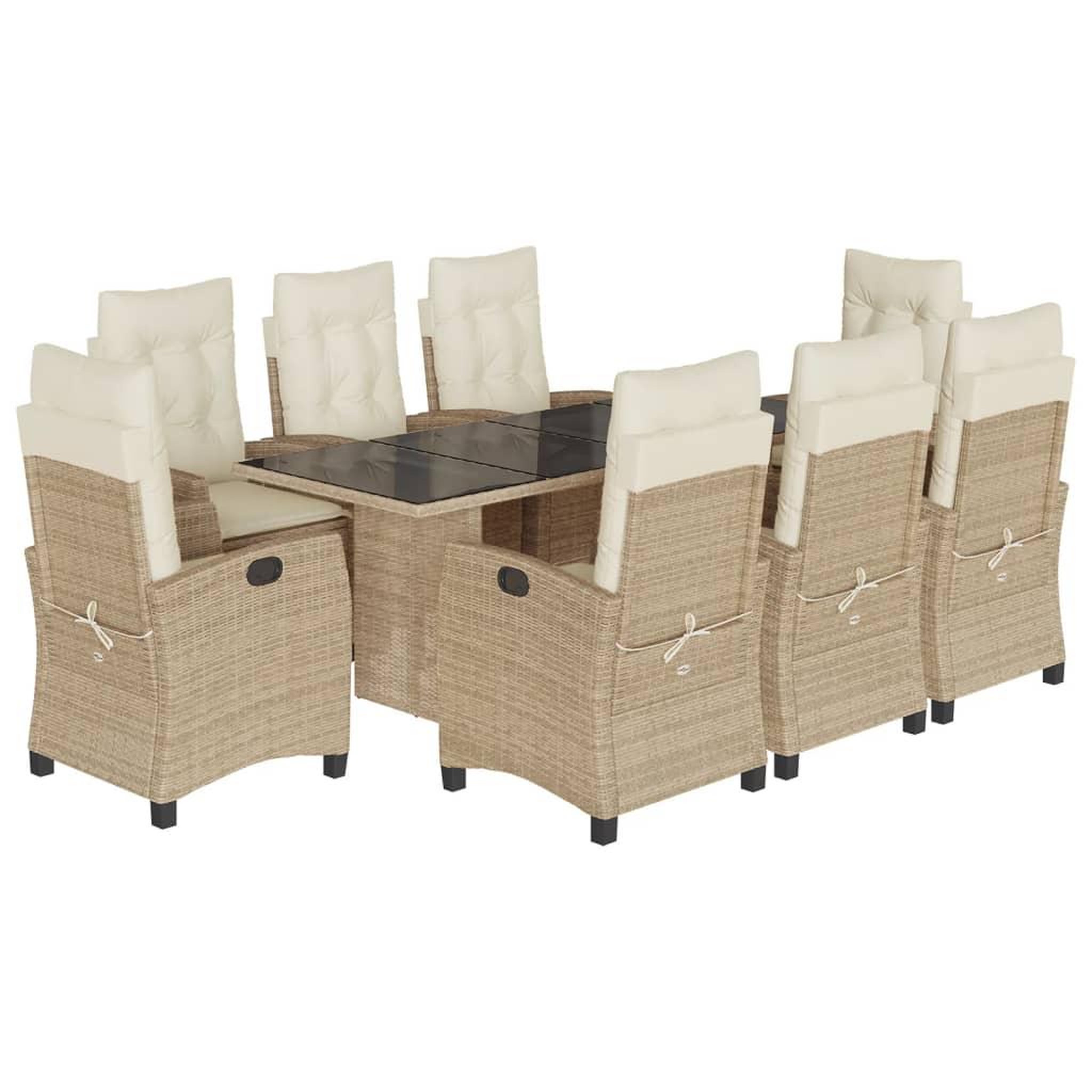 Voir la diapositive 2 : VIDAXL Ensemble a manger de jardin et coussins 9 pcs beige Poly rotin