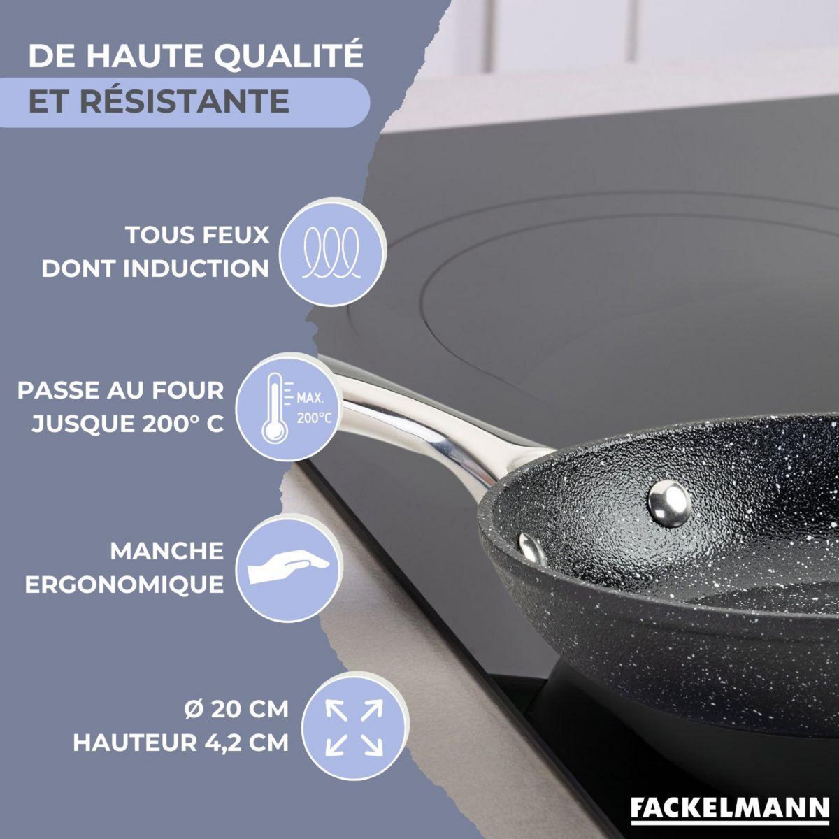 Fackelmann Set poêle 20 cm fonte alu revêtement antiadhésif céramique sans PFAS et 6 ustensiles inox Fackelmann Crossroad