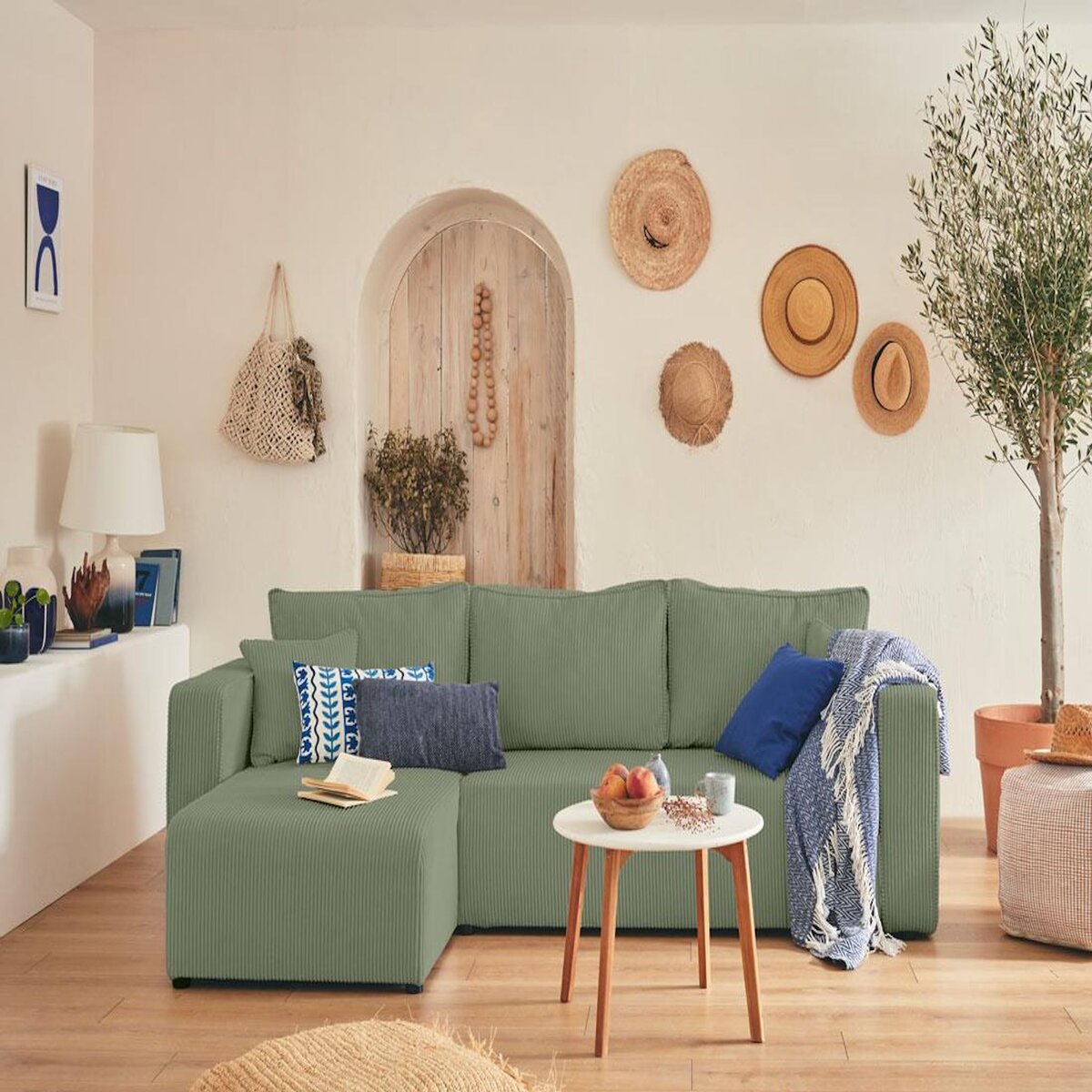 BEST MOBILIER Topaze - canapé d'angle réversible - 4 places - convertible avec coffre - en velours côtelé