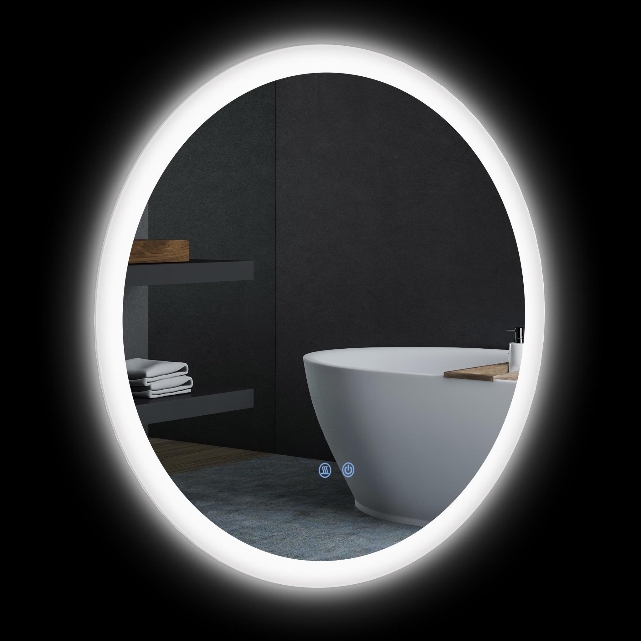 KLEANKIN Miroir rond lumineux LED de salle de bain Ø 60 cm mural avec éclairage 3 couleurs interrupteur tactile système antibuée 29 W gris