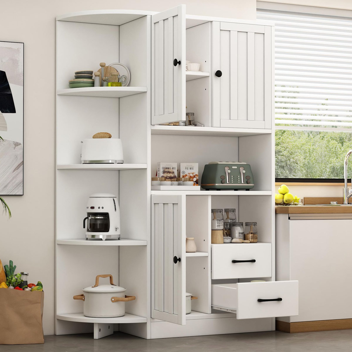 MERAX Buffet 3 porte(s) 2 tiroir(s) - 104 cm blanc panneau de particules