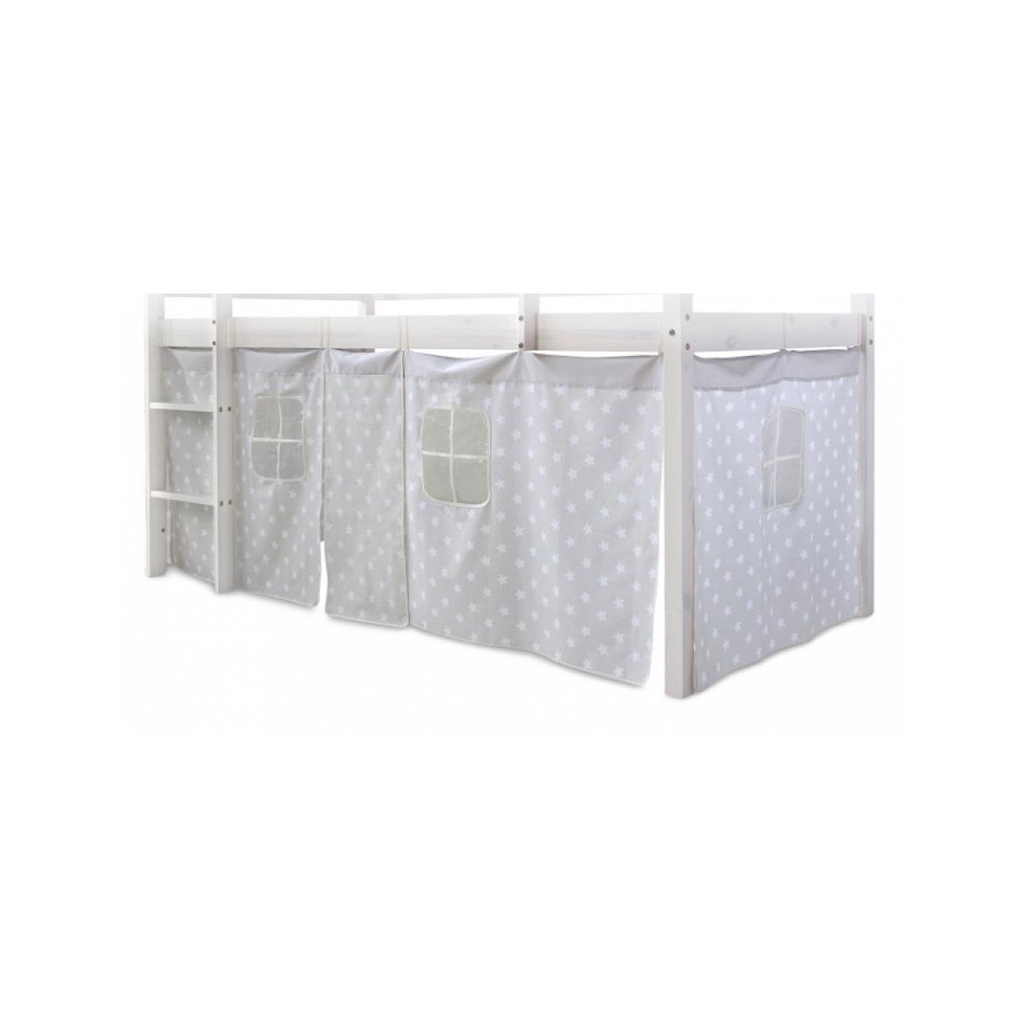 Voir la diapositive 3 : HomeStyle4U Rideau de lit pour lit mezzanine en coton Etoiles grises