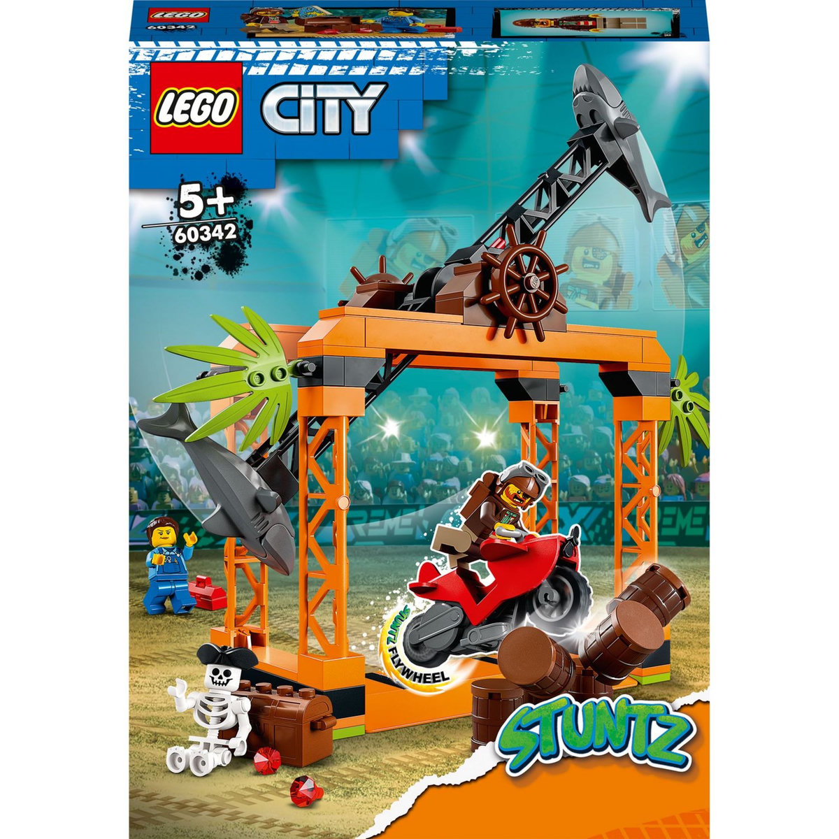 LEGO City Stuntz 60342 Le Défi de Cascade : l&rsquo;Attaque des Requins, Jouet de Moto Enfants 