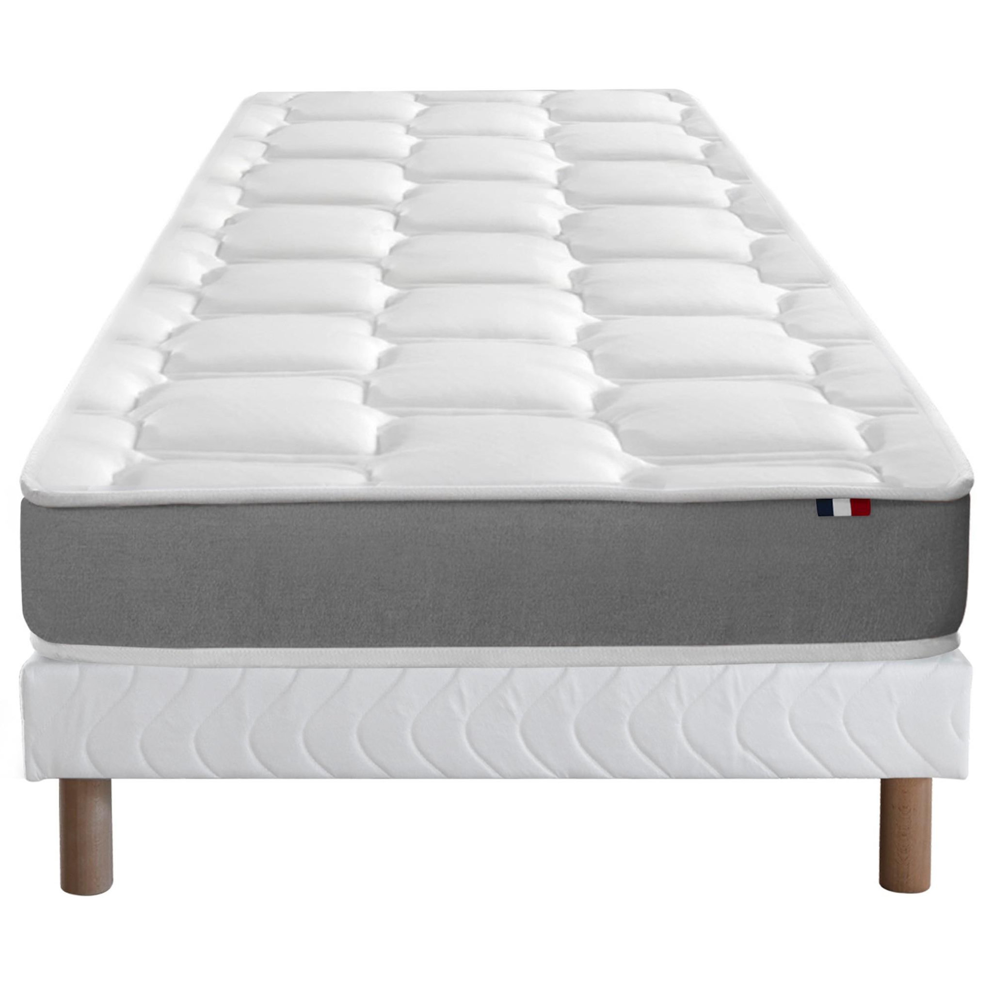 IDLITERIE Ensemble matelas mousse haute résilience CIRRUS avec sommier - confort français. Coloris disponibles : Gris, Bleu, Vert, Blanc