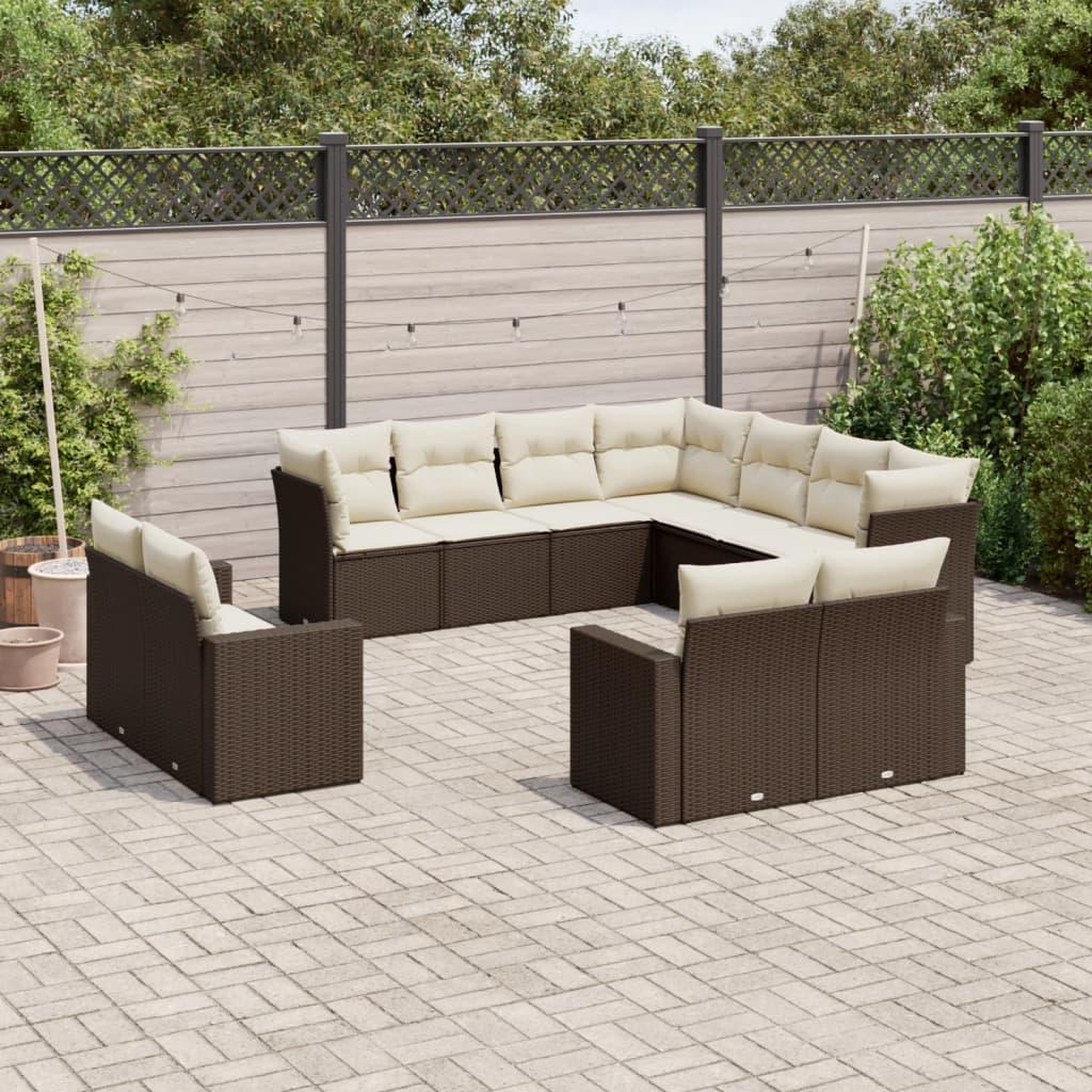 VIDAXL Salon de jardin et coussins 11 pcs marron resine tressee
