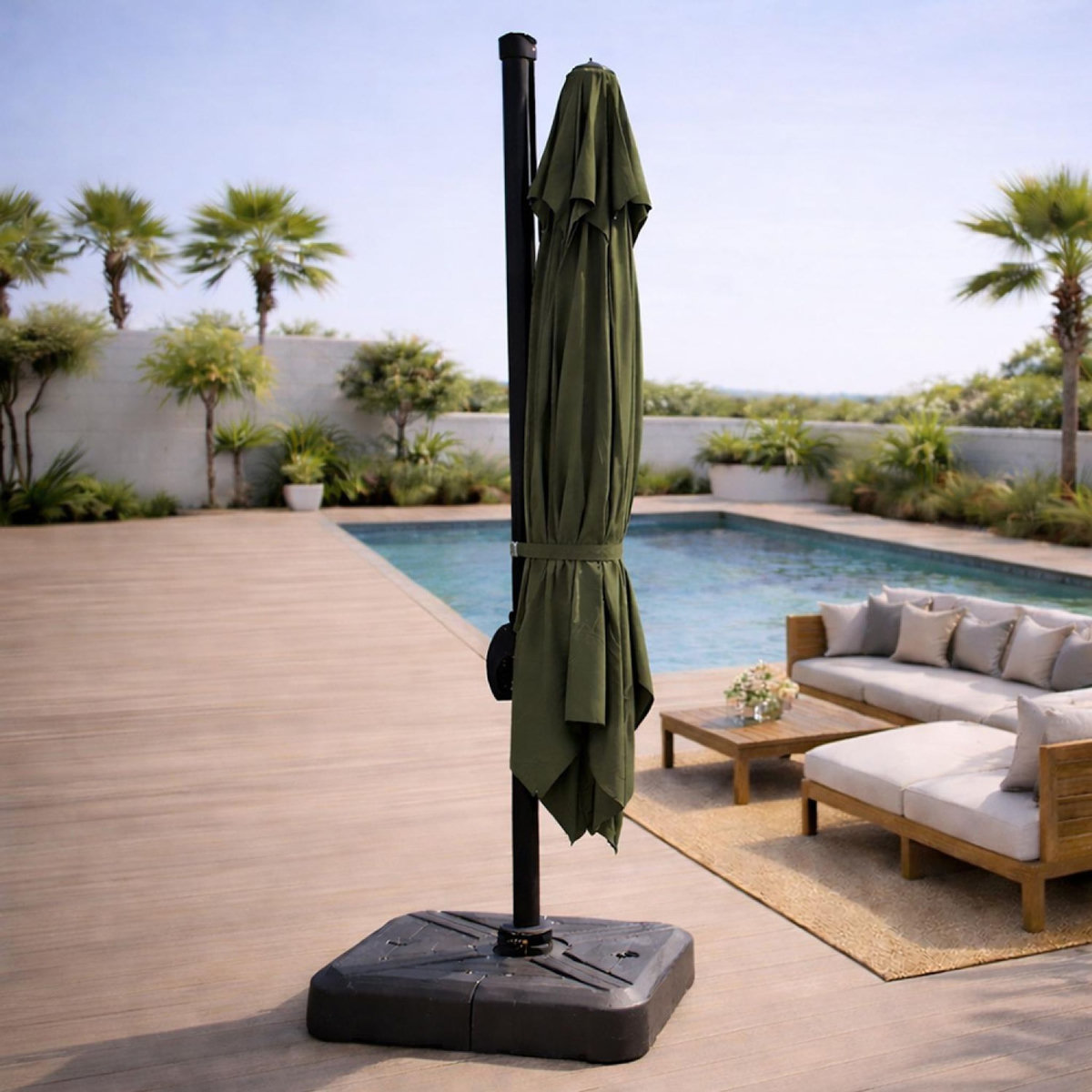 CONCEPT USINE Parasol rectangulaire 3x4m déporté rotatif vert en aluminium CESARE