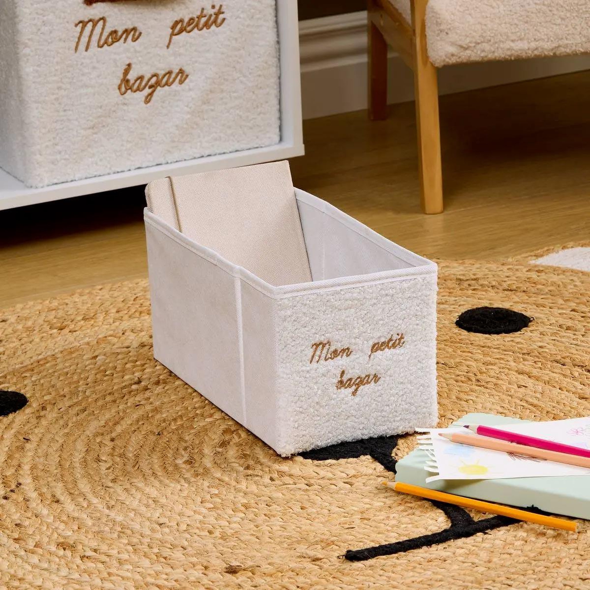 Voir la diapositive 3 : Atmosphera Kids Boîte de rangement enfant  mon petit bazar  29x14cm blanc