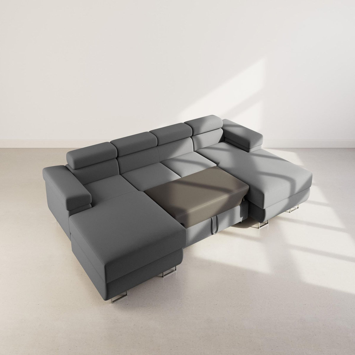 BEST MOBILIER Pablo - canapé panoramique en u - 7 places - convertible avec coffres et têtières réglables - en velours