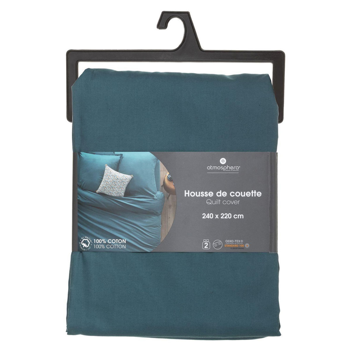 ATMOSPHERA Housse de couette 2 places en coton fermeture boutons