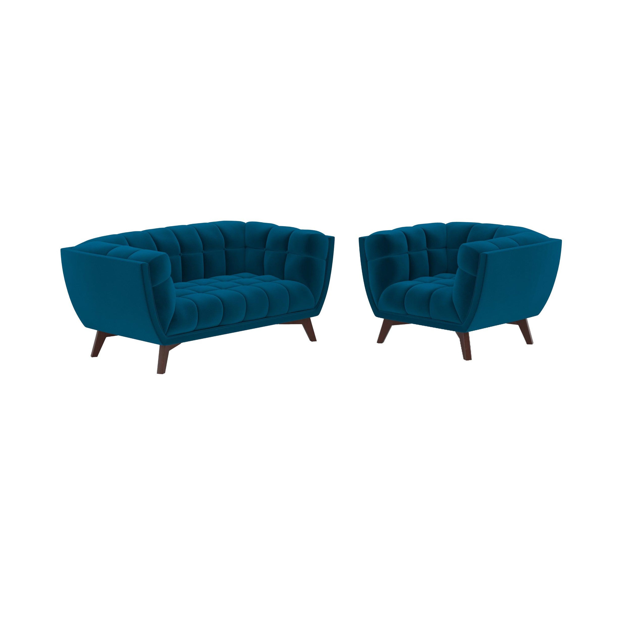 MAISON PAVANE Ensemble canapé et fauteuil en velours bleu 3 places-mona