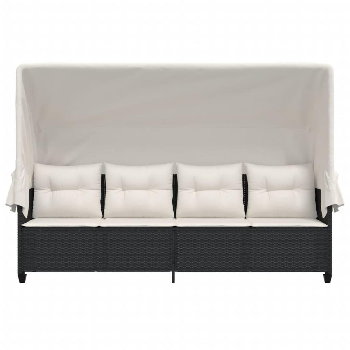 VIDAXL Chaise longue avec auvent et coussins noir resine tressee