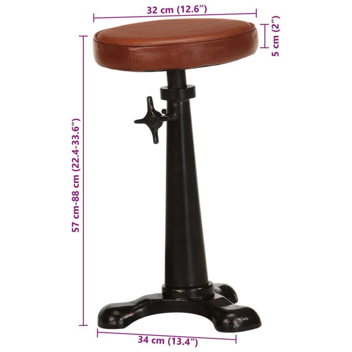 VIDAXL Tabourets de bar lot de 2 marron cuir veritable et fonte