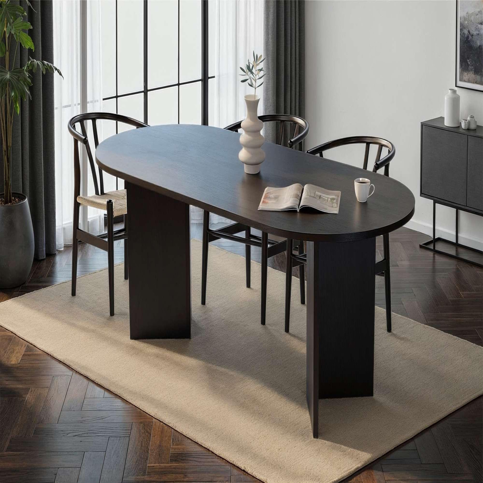 Voir la diapositive 2 : Habitat et Jardin Table à manger en bois  sabella  200 x 90 x 75 cm - bois noir