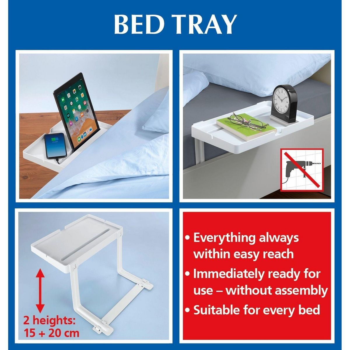 Wenko Majordome de lit avec support - Blanc