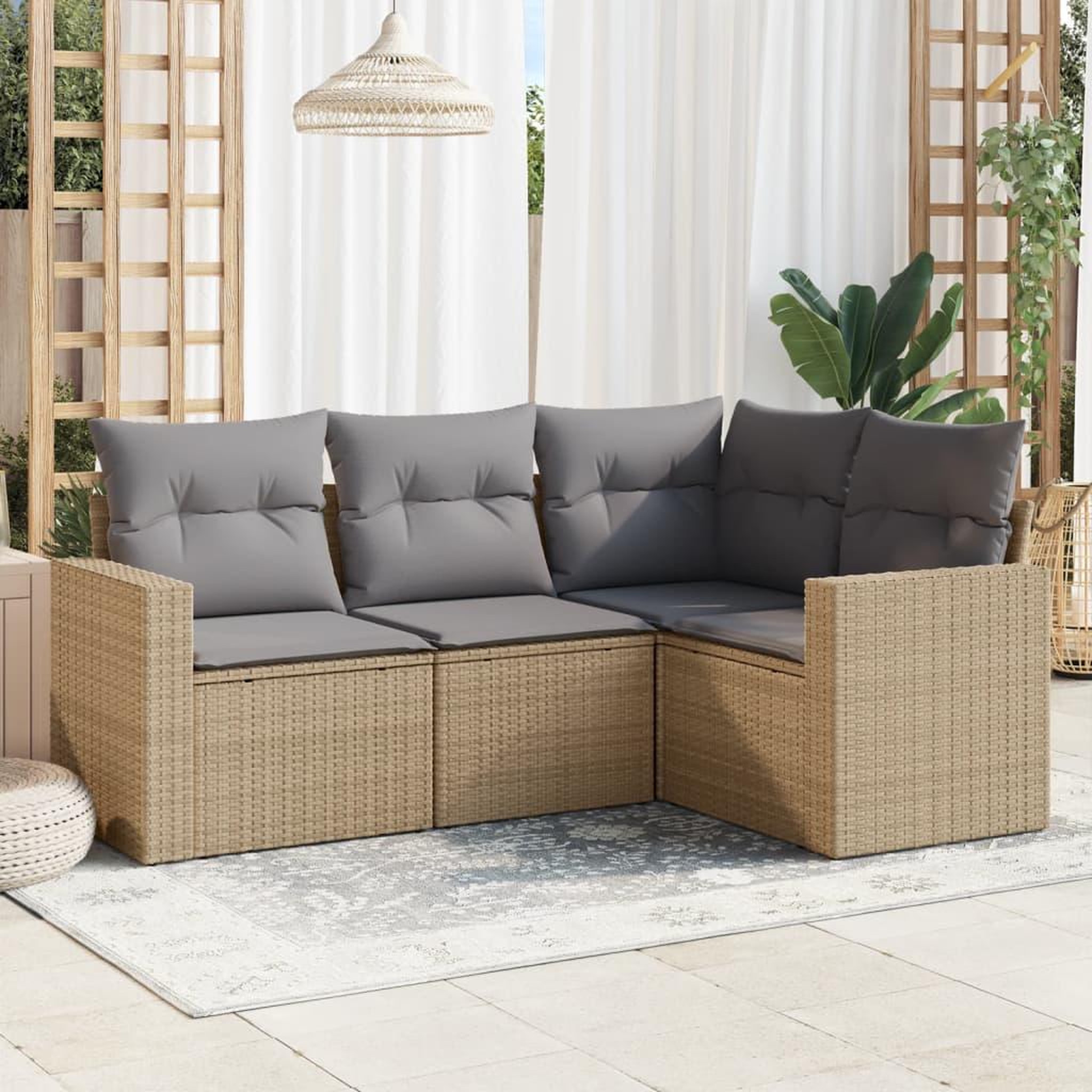 VIDAXL Salon de jardin avec coussins 4 pcs beige resine tressee