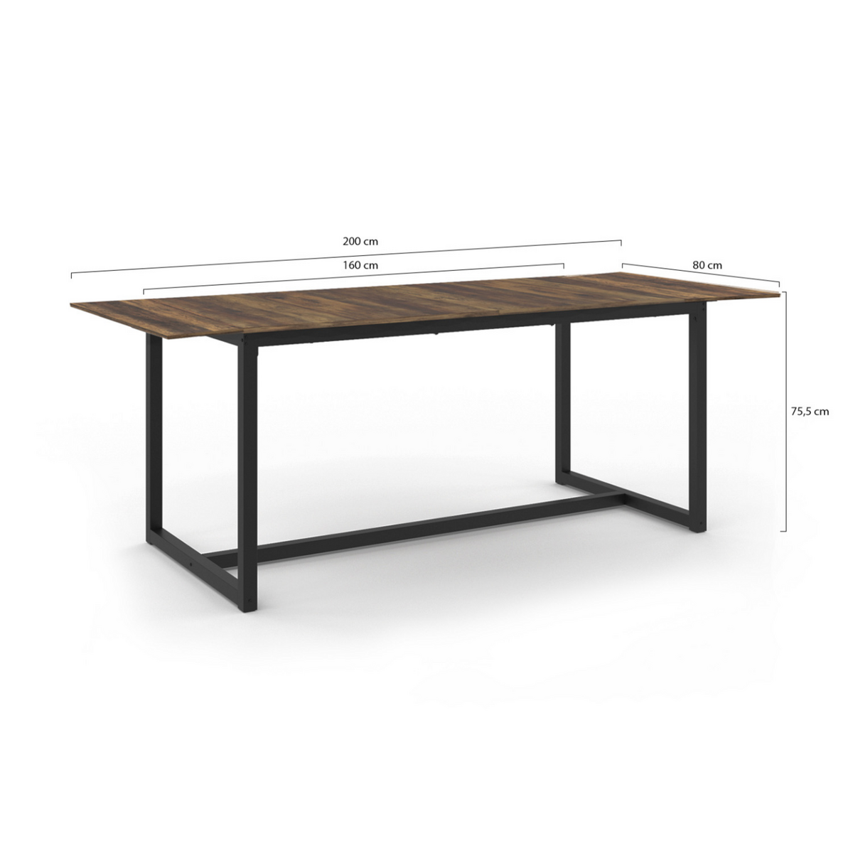 ID MARKET Table à manger extensible rectangle HAWKINS 6-10 personnes bois foncé 160-200 cm
