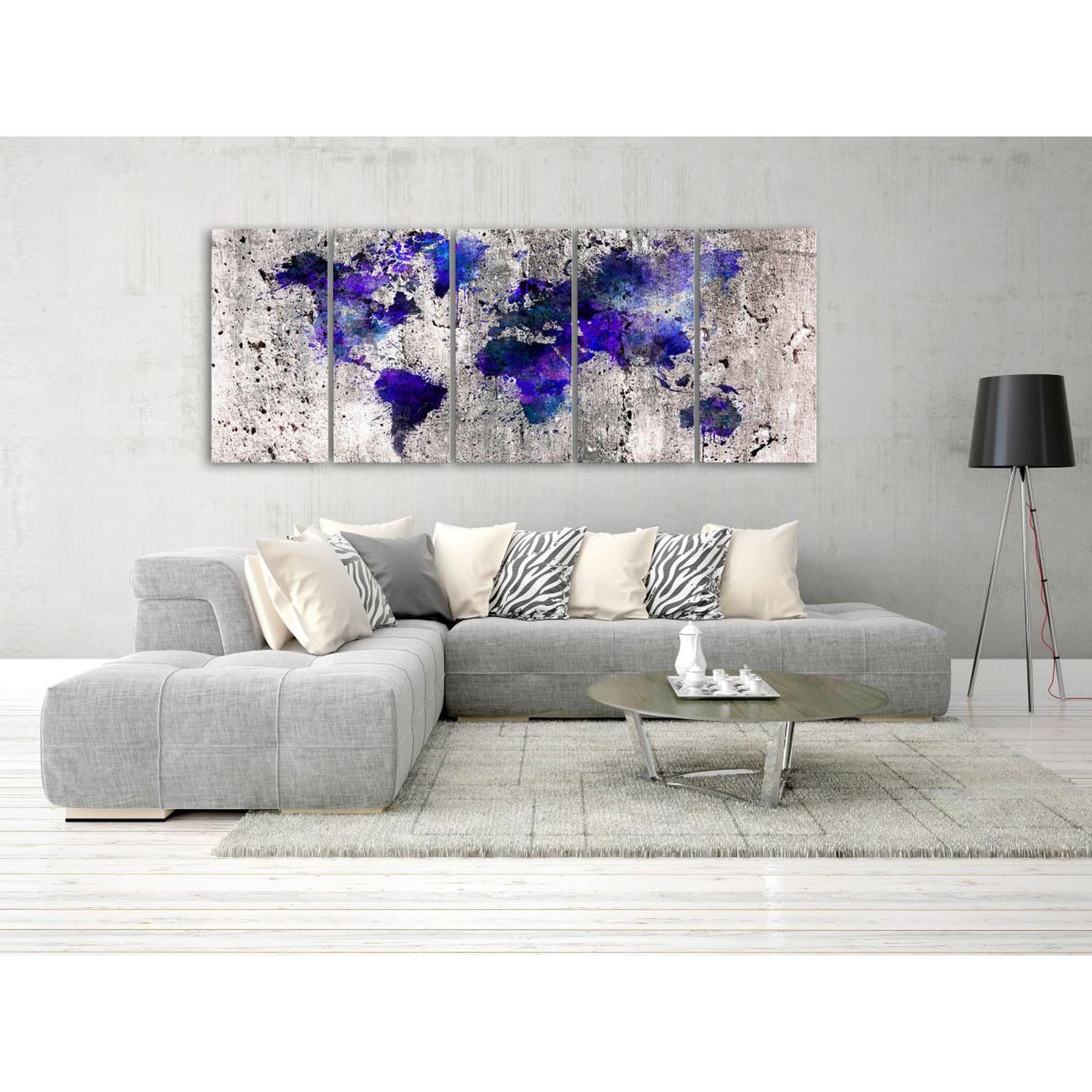 Voir la diapositive 2 : Paris Prix Tableau 5 panneaux  world map : ink blots narrow